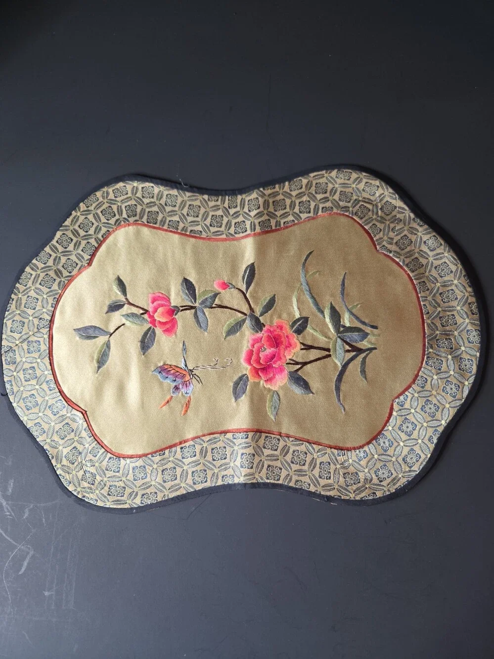 Vintage Chinese Embroidered Silk Bird , Butterfly, Flower detail (3) place mats